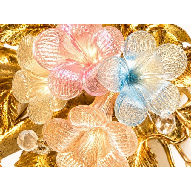 Metal Pink Murano Glass Floral Chandelier, 1980s For Sale - Image 7 of 14