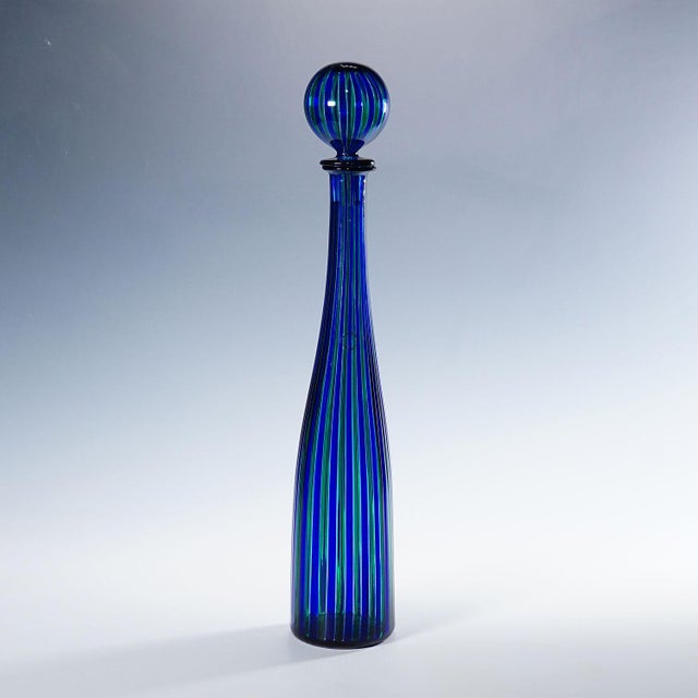 Venini A Canne Bottle 'Elixir' by Gio Ponti Venice Murano A vintage bottle 'a canne' with polychrome rods in blue, green,...