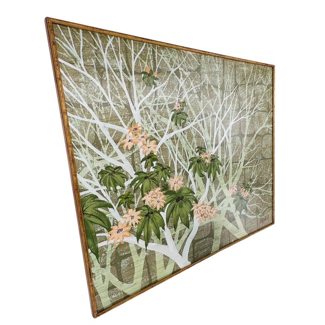 Massive Mid-Century Modern Lee Reynolds Botanical Oil Painting in Gold Gilt Faux Bamboo Wood Frame For Sale - Image 9 of 15