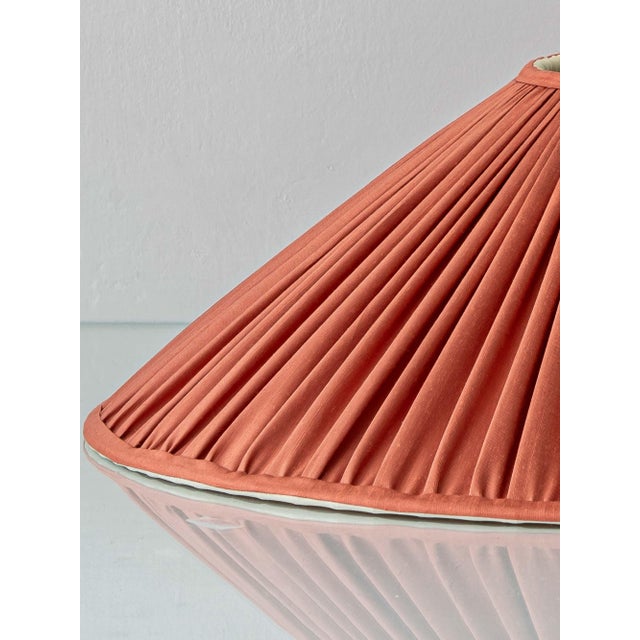 Metal Butter Yellow Ceramic Table Lamp with Pink Silk Pleated Shade from Casa Pupo, Spain, 1960s For Sale - Image 7 of 15