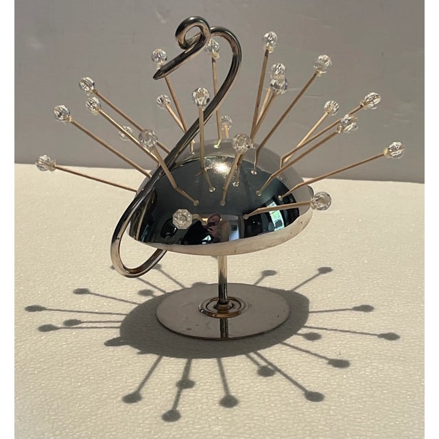 1940's Napier barware. Cool silver-plate "Swan" cocktail pick holder. Holds 20 picks not included.