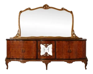 Large Chippendale Credenza with Dry Bar & Golden Leaf Mirror