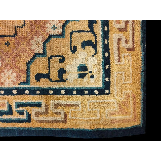 1820s Small Square Antique Medallion Chinese Ningxia Yellow Scatter Rug For Sale - Image 4 of 7