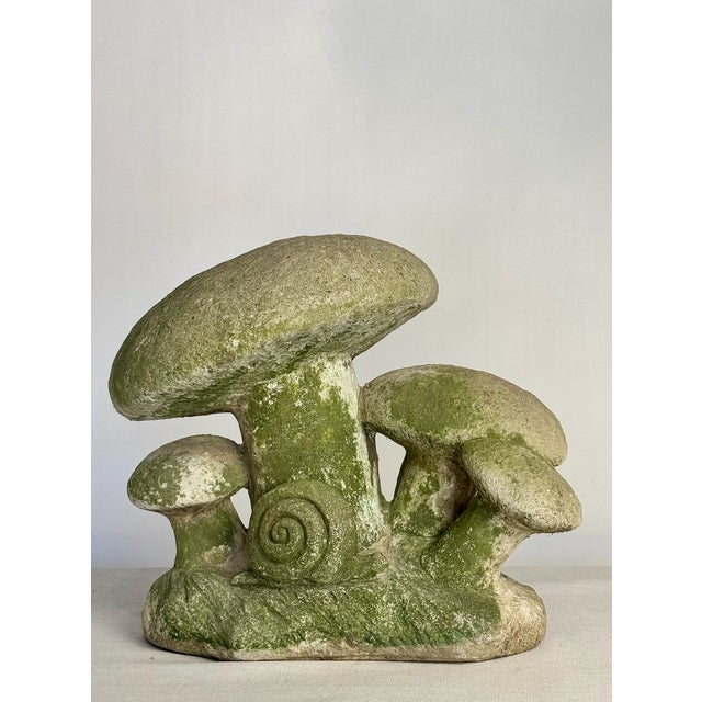 Great, but very heavy, Vintage Concrete Mushroom Sculpture for indoors and/ or outdoors! Comes with its own "moss patina"...