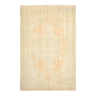 1970s Vintage Turkish Oushak Handmade Wool Cotton Orange Area Rug For Sale