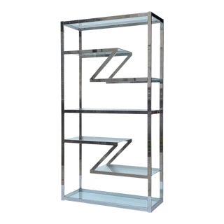 1970s Chrome Z Geometrical Etagere Shelving Unit For Sale