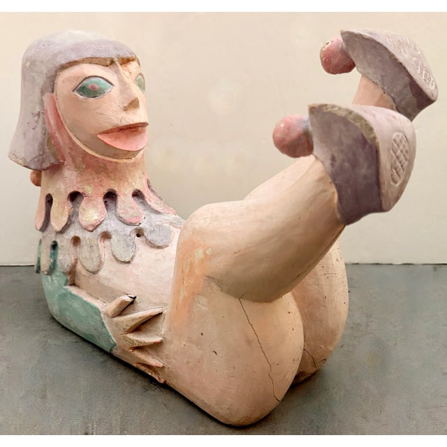Pink 1980's Hand Carved Wooden Joker Sculpture For Sale - Image 8 of 10