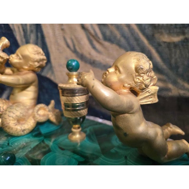 19th Century Italian Malachite and Ormolu Inkwell with Cupid and Mermaid, Mythol, 1890 For Sale - Image 6 of 11