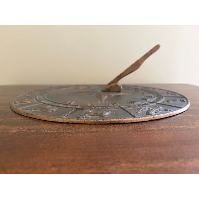Vintage English Country Iron Garden Sundial With Zodiac Signs For Sale In South Bend - Image 6 of 9