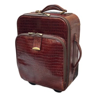 Embossed Crocodile Leather Trolley Luggage, Maroon For Sale