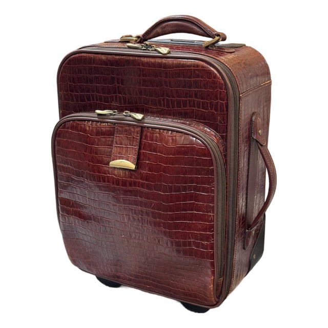 Embossed Crocodile Leather Trolley Luggage, Maroon For Sale