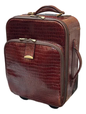 Embossed Crocodile Leather Trolley Luggage, Maroon