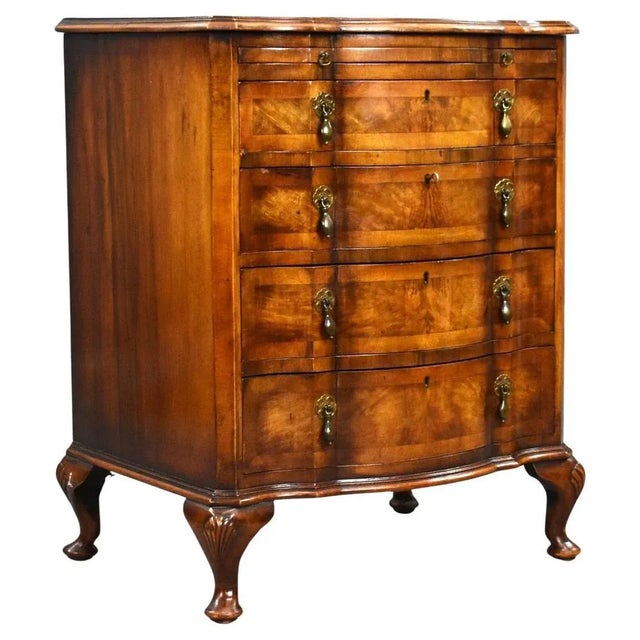Wood Antique Burr Walnut Serpentine Chest of Drawers, 1920s For Sale - Image 7 of 7