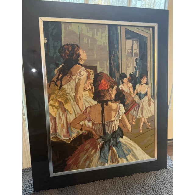 1950s Beautifully Framed Needlepoint Tapestry Edgar Degas “The Ballet Class” 35x29” For Sale - Image 4 of 7