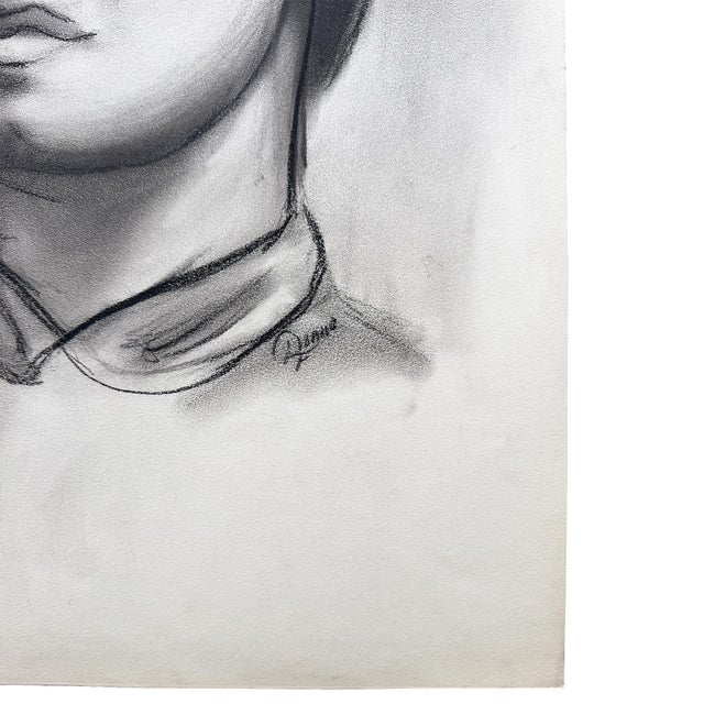 An original charcoal portrait of a woman by Oklahoma artist and commercial illustrator Donna Foreman Hopper. Rich shading...