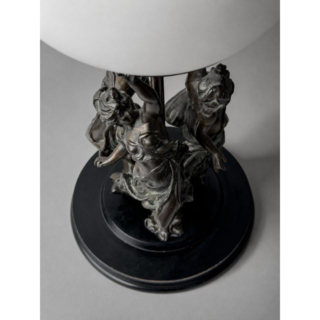Art Nouveau Figurative Table Lamp with Etched Glass Globe, 1910 For Sale - Image 4 of 8