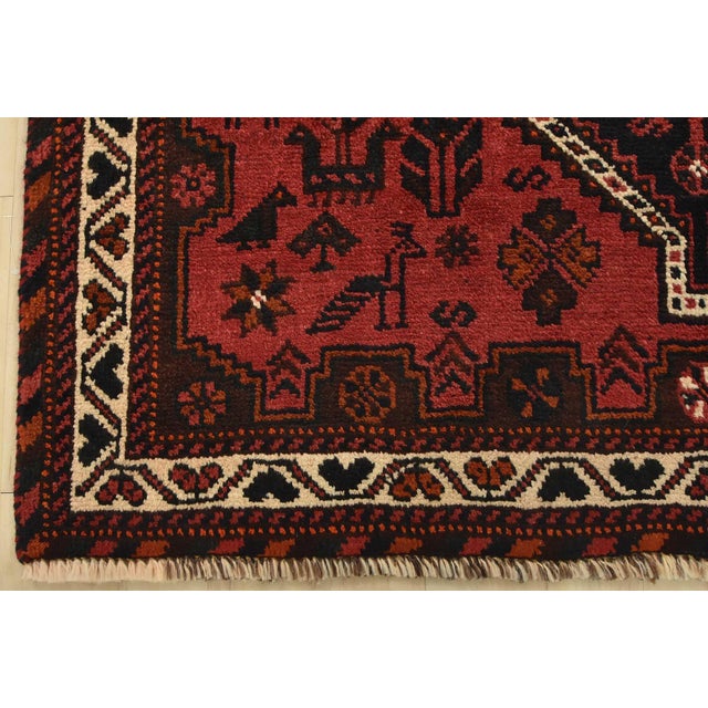 Shiraz Rug 3’11” X 5’2” Red Wool Vintage Tribal Hand-Knotted Oriental Carpet For Sale - Image 10 of 13