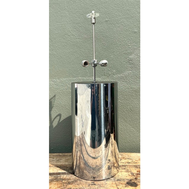 Vintage Monumental Polished Chrome Cylinder Lamp For Sale - Image 11 of 12