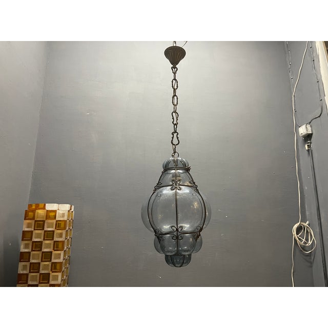 1960s Wrought Iron Murano Glass Pendant Light, 1960s For Sale - Image 5 of 11