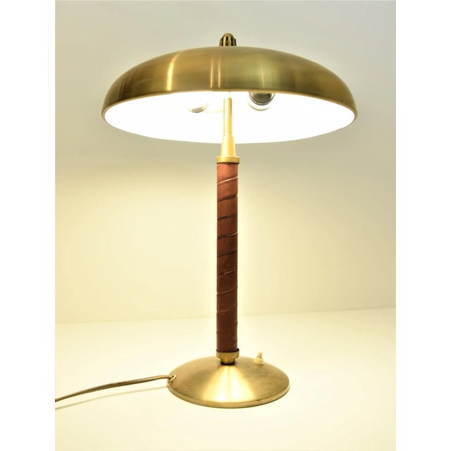 Swedish Modern Brass and Leather Table Lamp by Einar Bäckström, 1930s For Sale - Image 4 of 13