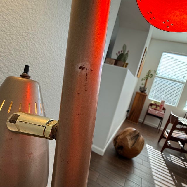 Bronze Mid Century Modern Tension Pole Lamp Bronze Punched Cone Shades 1960's Vintage For Sale - Image 8 of 12