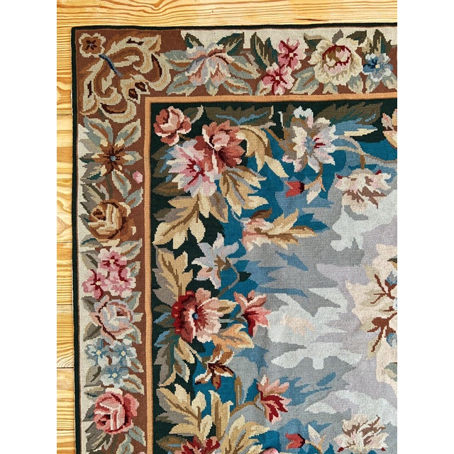 French Country Vintage Aubusson Style Floral Needlepoint Tapestry Textile/Rug 46 1/4" X 71" For Sale - Image 3 of 8