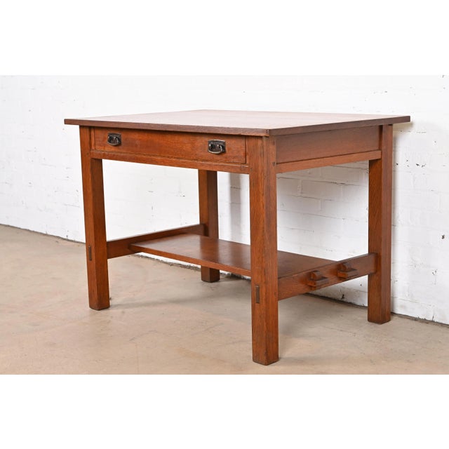 Antique Stickley Mission Oak Arts & Crafts Desk or Library Table, Circa 1900 For Sale - Image 13 of 13