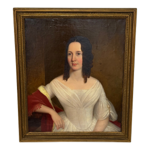 Large Georgian English Oil Painting Portrait Lady Sara Losh (1785-1853)