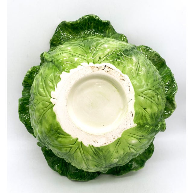 20th Century Green Majolica Cabbage Tureen With Ladle Chairish