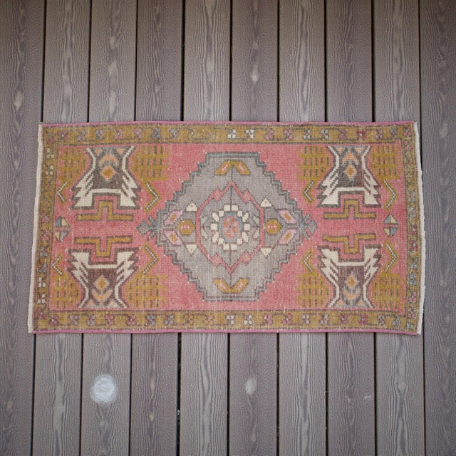 Rustic Vintage Small Rug Hand Made DoorMat Turkish Rug Enrty Decor Bath Mat- 1′ 8″ × 2′ 11″ For Sale - Image 3 of 14