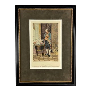 The Butler- Antique Etching "The Butler" by o.h. Boucher Circa 1926 London Published Butler Holding Wine Glass & Bottle For Sale