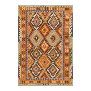 Abstract Kilim Ust Beige Wool Rug - 5'0" X 6'5" For Sale