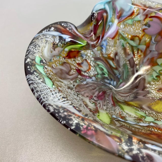 Multicolor Murano Glass Bowl Gold Flakes Shell Ashtray from Dino Martens, Italy, 1960s For Sale - Image 10 of 18