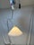 Postmodern Vintage Cone Shaped Milk Glass Pendant Light Fixture White With Blue Ring For Sale - Image 3 of 8