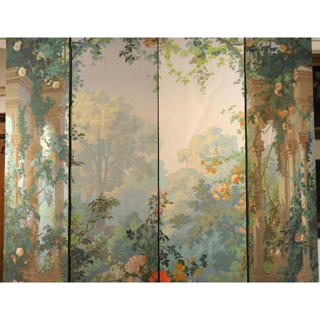 Grand Antique French Papier Peinte 4-Panel Screen, the Garden of Armida, C. 1875 For Sale - Image 16 of 18