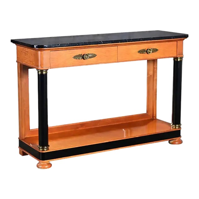 1995 Biedermeier Neoclassic Revival & Empire Style Thomasville Grand Classics Console or Sofa Table W/Black Marble Top For Sale