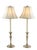 Vintage tall buffet candlestick lamps with silk shades. Perfect way to add a touch of light to a sideboard. Elegant form....