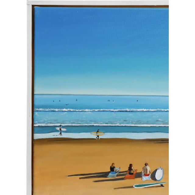 Painting of surfers at the end of the day by Australian born, Mallorcan-based Artist Octavia Campbell-Davy’s. Signed by Maker