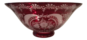 Egermann Czech Bohemian Flashcut Cranberry Red Glass Bowl