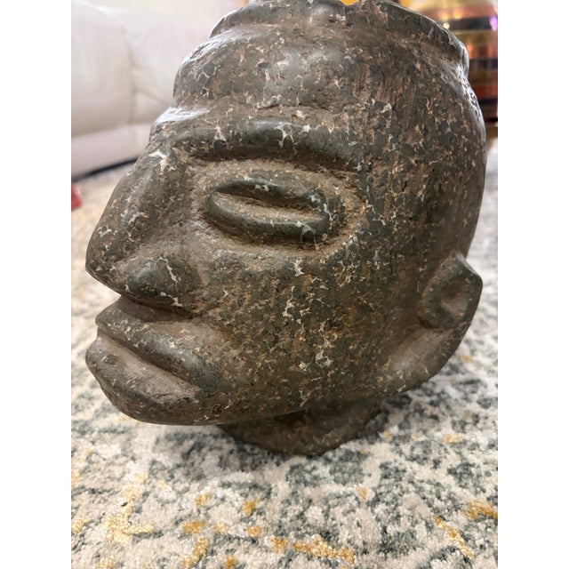 Tribal 18th Century Pre-Columbian Basalt Trophy Head For Sale - Image 3 of 3