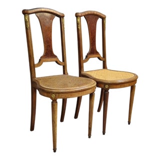 Antique Mahogany Chairs with Caning, Set of 2 For Sale