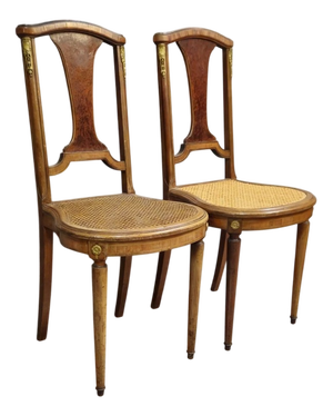 Antique Mahogany Chairs with Caning, Set of 2