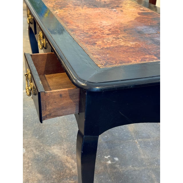 Black Early 19th Century French Ebonized Bureau Plat With Leather Top For Sale - Image 8 of 16