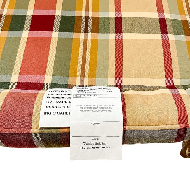 Late 20th Century Louis XV Style Oversized Tapestry & Plaid Slipper Chairs by Wesley Hall - A Pair For Sale - Image 10 of 11