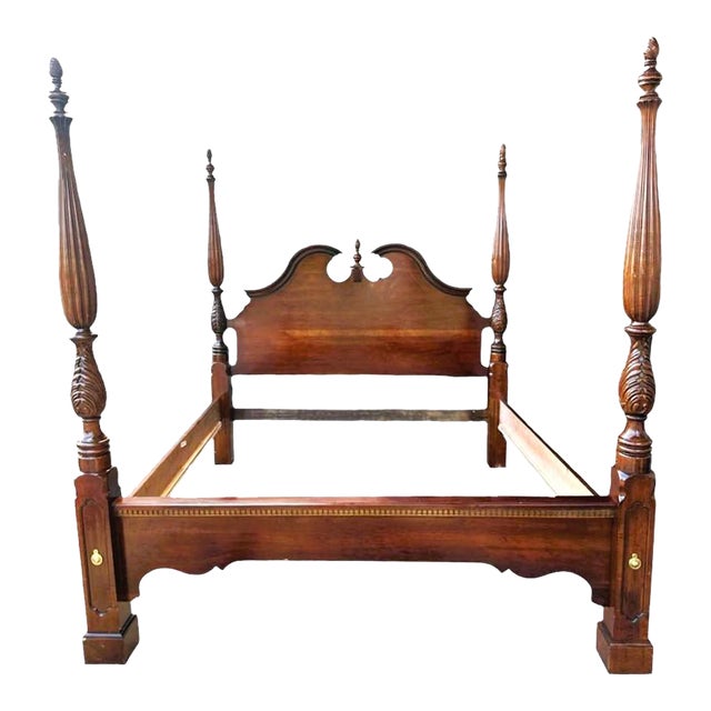 Monumental Kincaid Solid Cherry Wood Chippendale Broken Pediment King