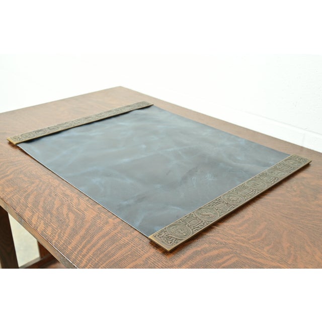 Art Deco Tiffany Studios New York Zodiac Bronze Blotter Ends With Leather Desk Blotter For Sale - Image 3 of 14