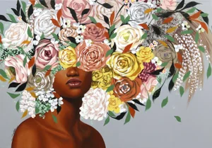 "Melanie" Contemporary Botanical Figurative Acrylic Painting by Sally K