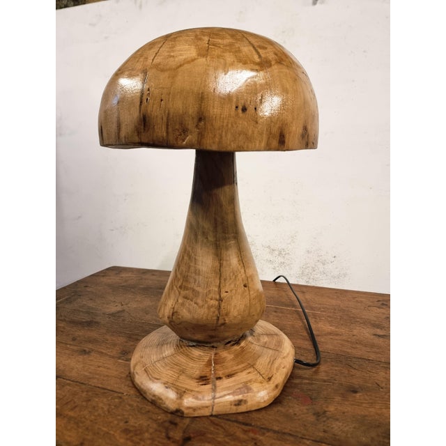 Handcrafted Oak Mushroom Table Lamp, 2010s For Sale - Image 15 of 18