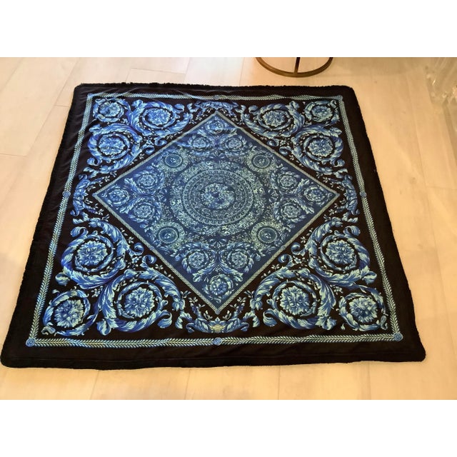 Black Vintage Atelier Versace Custom Made Black Blue Velvet Throw For Sale - Image 8 of 11