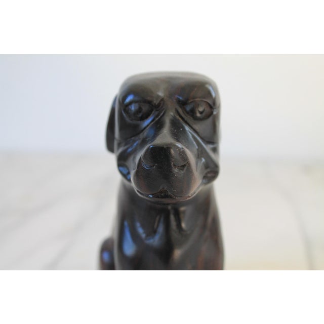 Brown Vintage Folk Art Carved Iron Wood Dog Sculpture For Sale - Image 8 of 10